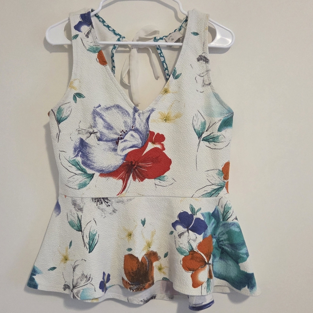 Anthropologie 9- H15 STCL Flynn Textured Floral Peplum Top